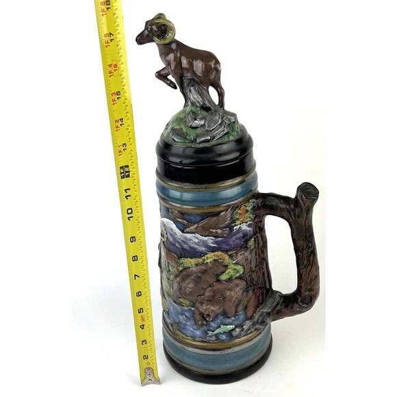 VTG Holland Mold 3D Wildlife Beer Stein Removable Ram Lid 18” Bears Moose Eagle - Picture 12 of 16